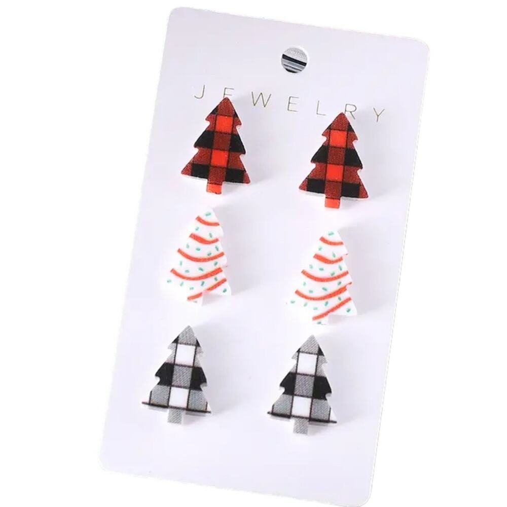#57 3 Pair Christmas Tree Stud Earrings